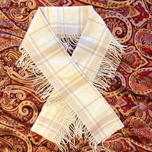 Banana Republic Fringe Scarf Women's Beige Tan Checkered Wool and Angora